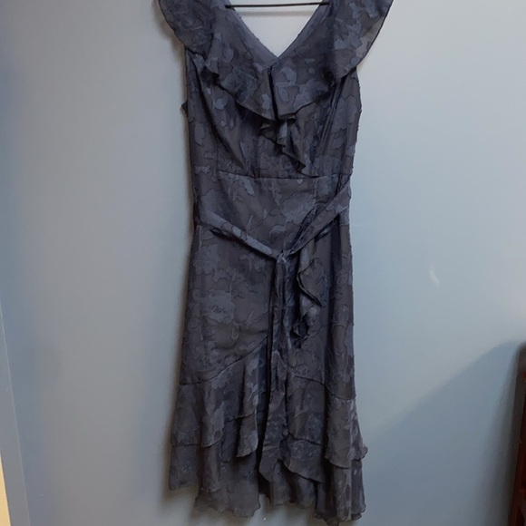 NWT GRACE KARIN WO SIZE XL NAVY BLUE BELTED FLORALDESIGN RUFFLES FAUX WRAP DRESS - Picture 6 of 13